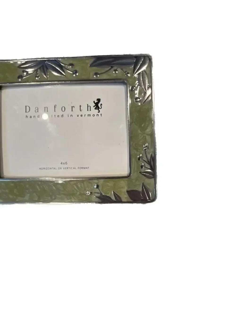 Danforth Pewter Handcrafted Green Enamel Floral 4x6 Picture Frame
